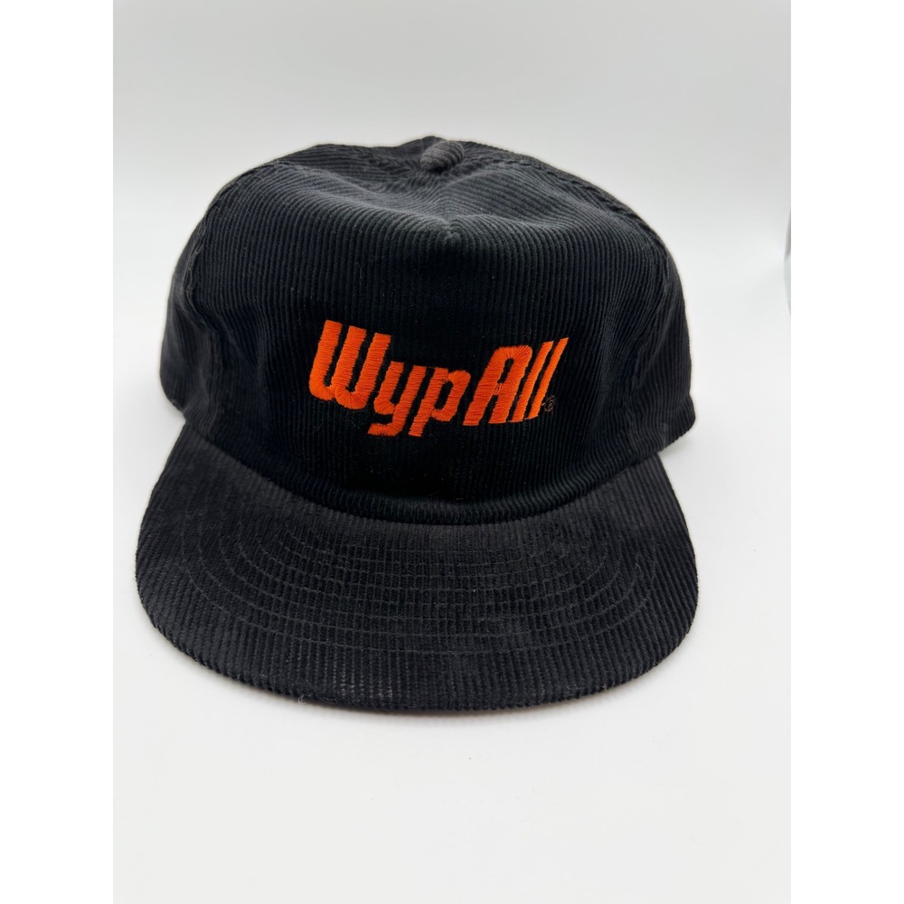Vintage WypAll Corduroy Snapback Hat Black Orange Workwear Embroidered Cap OSFM